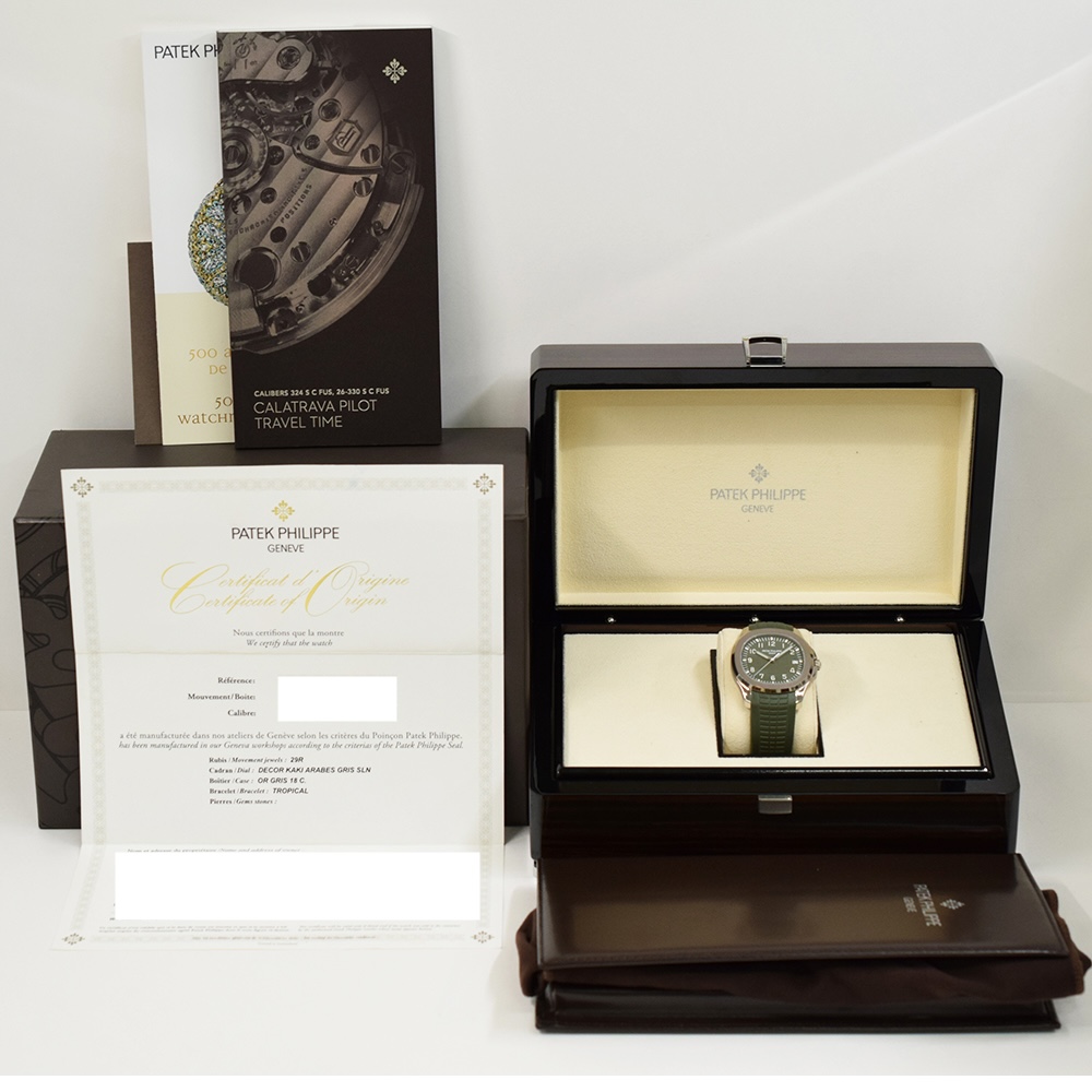 Patek Philippe Aquanaut Date Sweep White Gold Green Arabic Dial 5168G-010