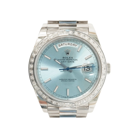 Rolex Day-Date President 40 Platinum Baguette Diamond Ice Blue Dial 228396TBR