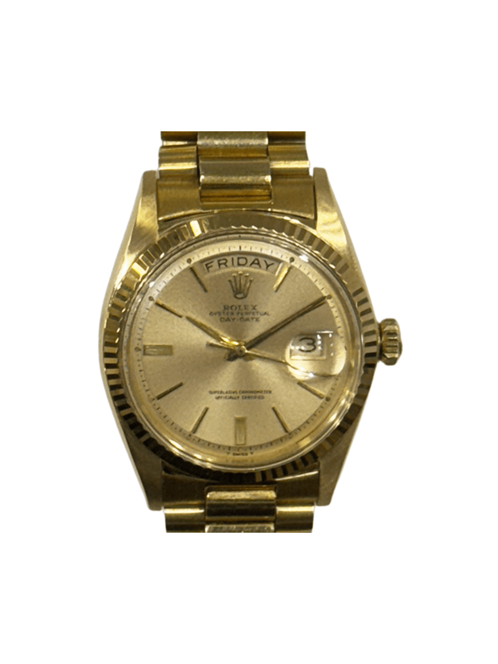 Rolex Day-Date President Complications 36mm Yellow Gold Champagne Stick Dial 1803