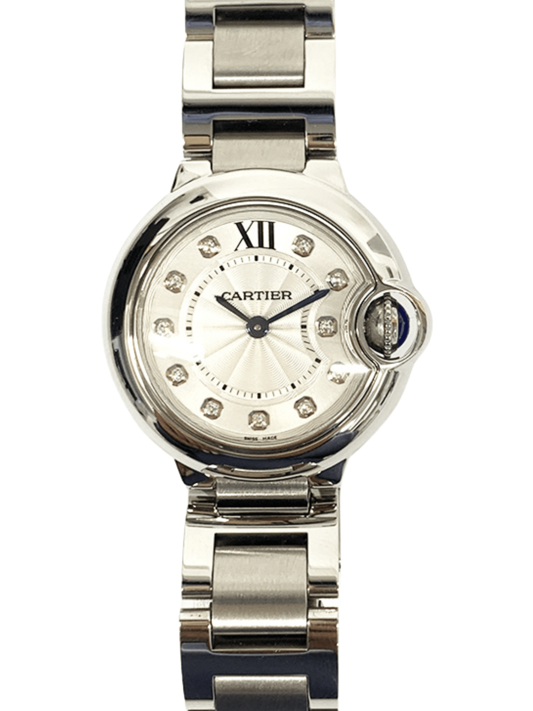 Cartier Ballon Bleu 28mm Steel Silver Diamond Dial WE902073 Bracelet