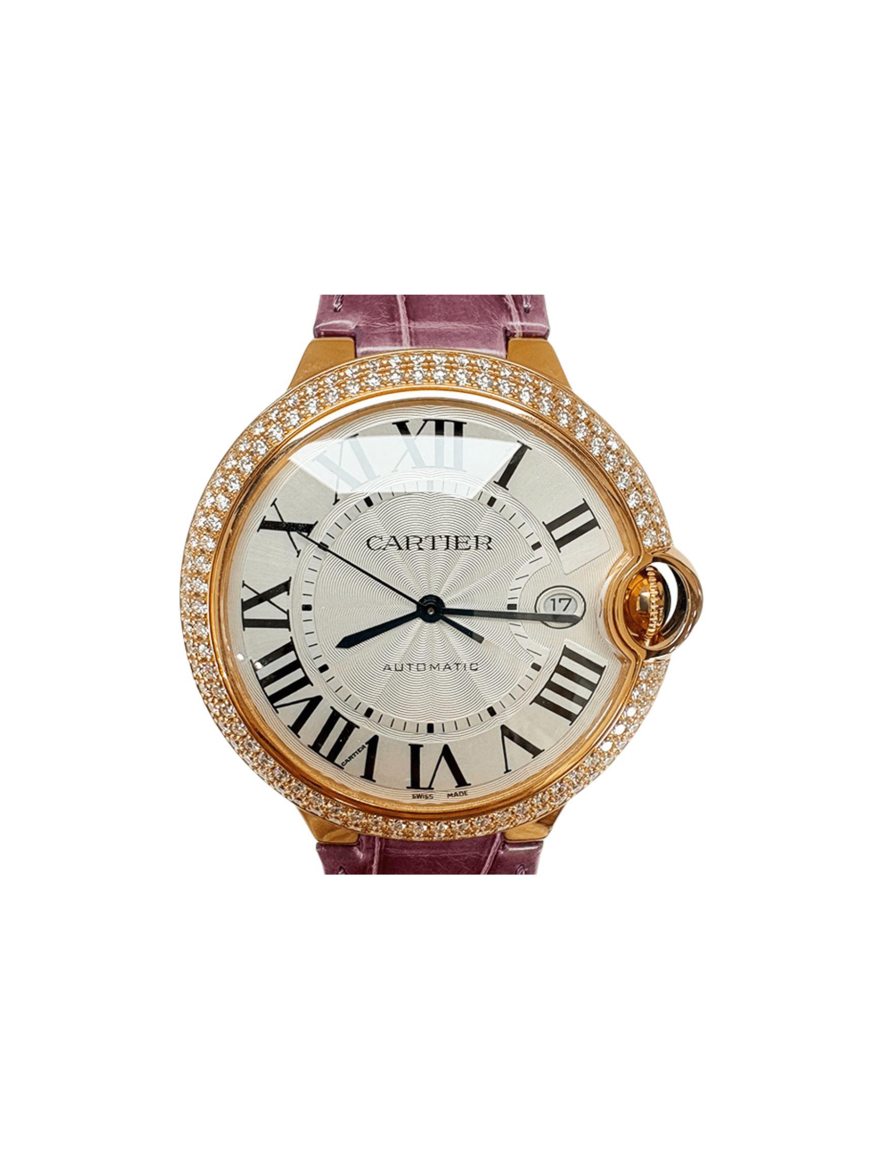 Cartier Ballon Bleu 42 Diamond Bezel Rose Gold Silver Roman Dial WJBB0031