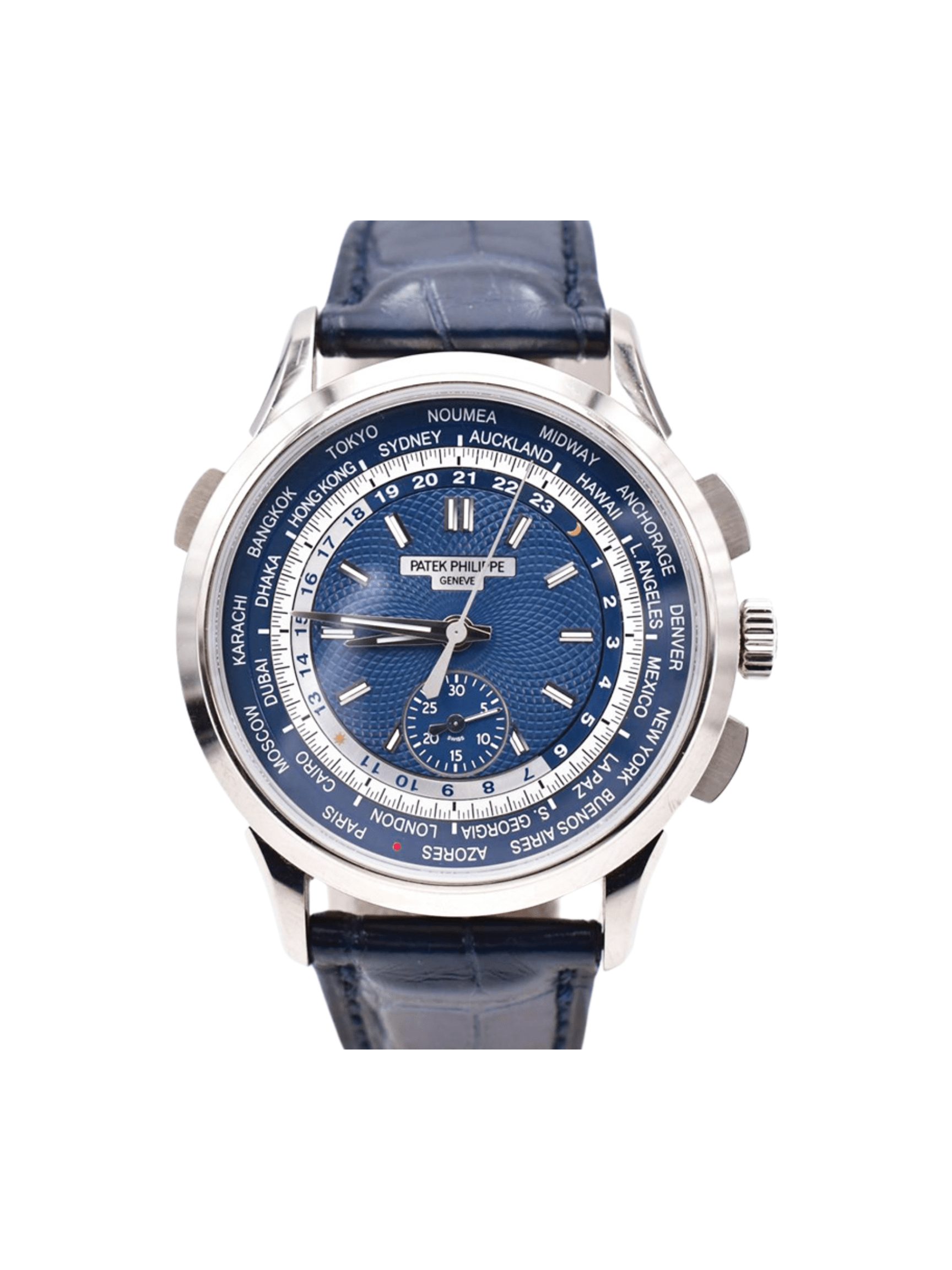 Patek Philippe World Time Chronograph Blue Dial 5930G-001 Bracelet