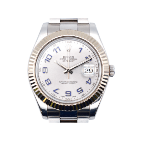 Rolex Datejust II Stainless Steel White Gold Silver Blue Arabic Dial 116334