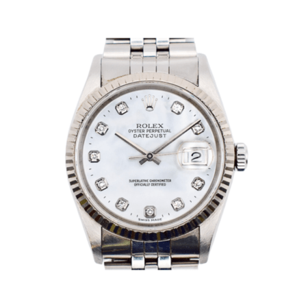 Rolex Datejust 36 Stainless Steel White Gold White MOP Diamond Dial 16234