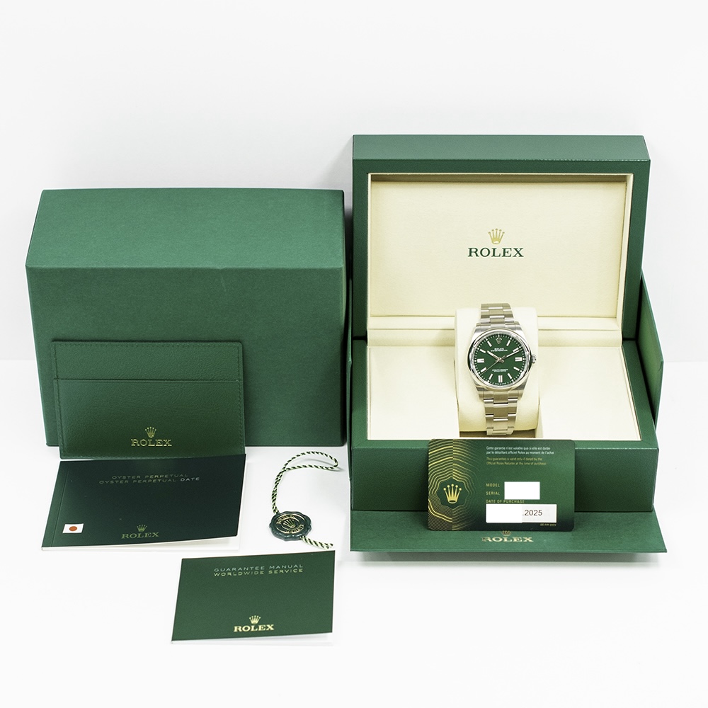 Rolex Oyster Perpetual 41 Stainless Steel Green Stick Dial 124300