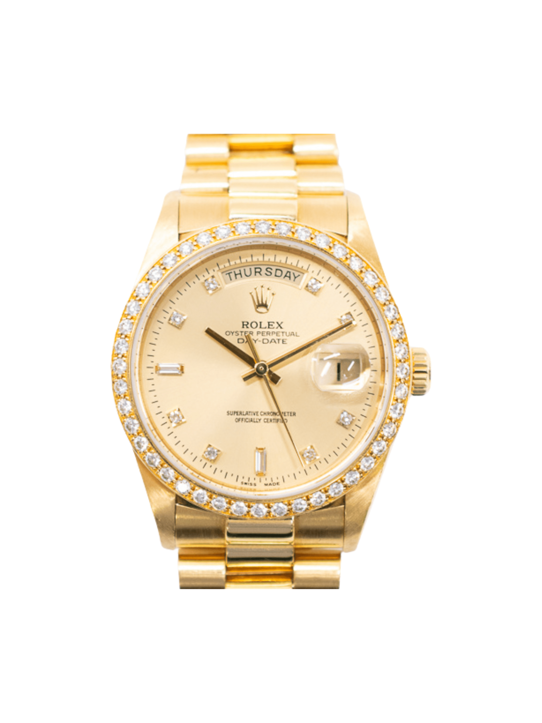 Rolex Day-Date 36 Yellow Gold Diamond Bezel Champagne Diamond Dial 18048
