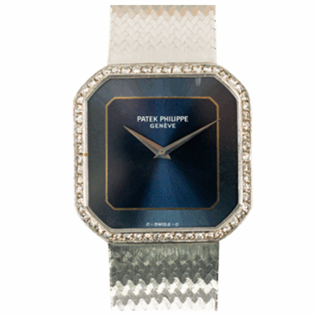 Patek Philippe Octagon Diamond Bezel White Gold Blue Dial 3854