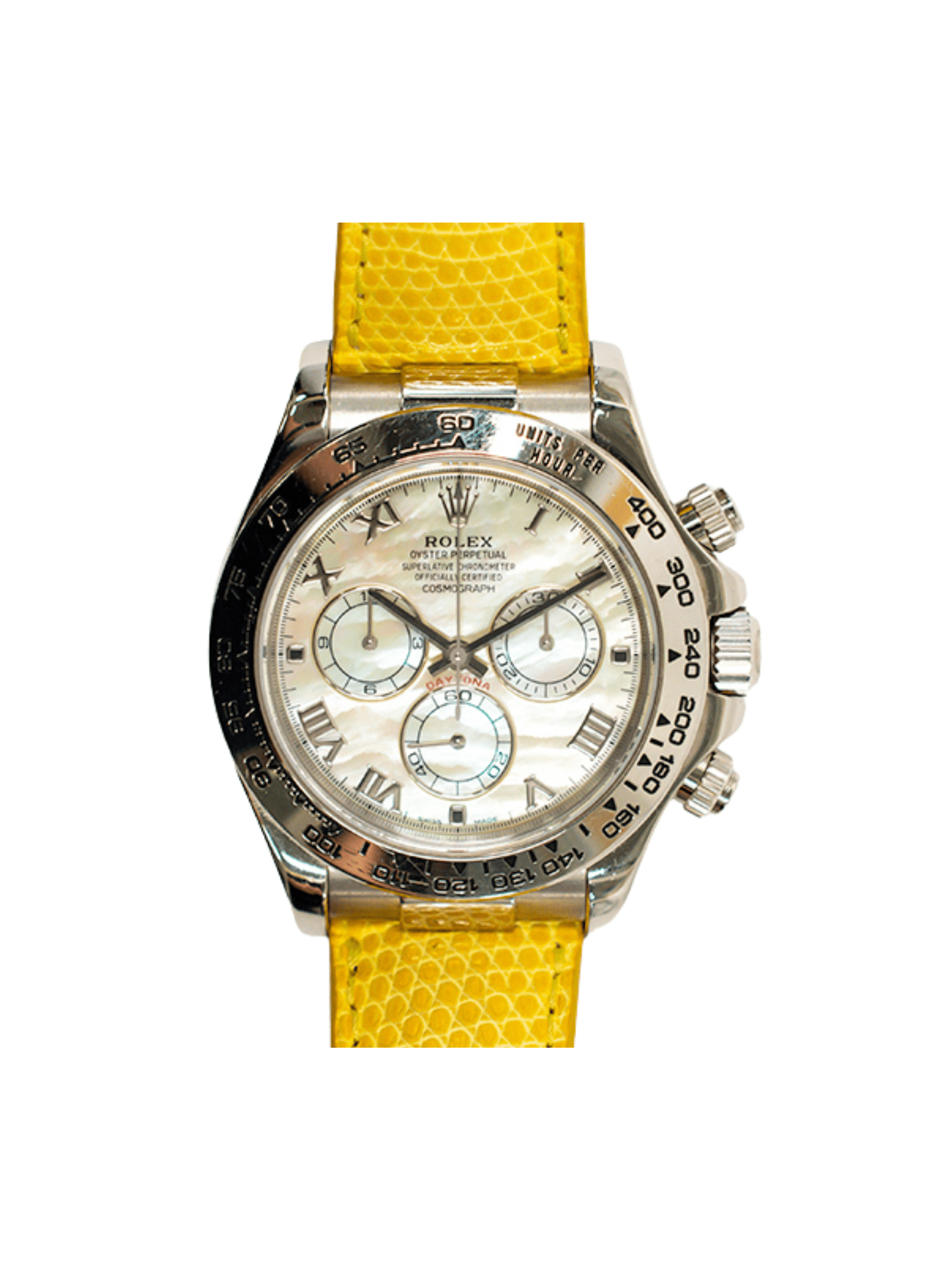 Rolex Daytona White Gold "Beach Edition" Yellow MOP Roman Dial 116519