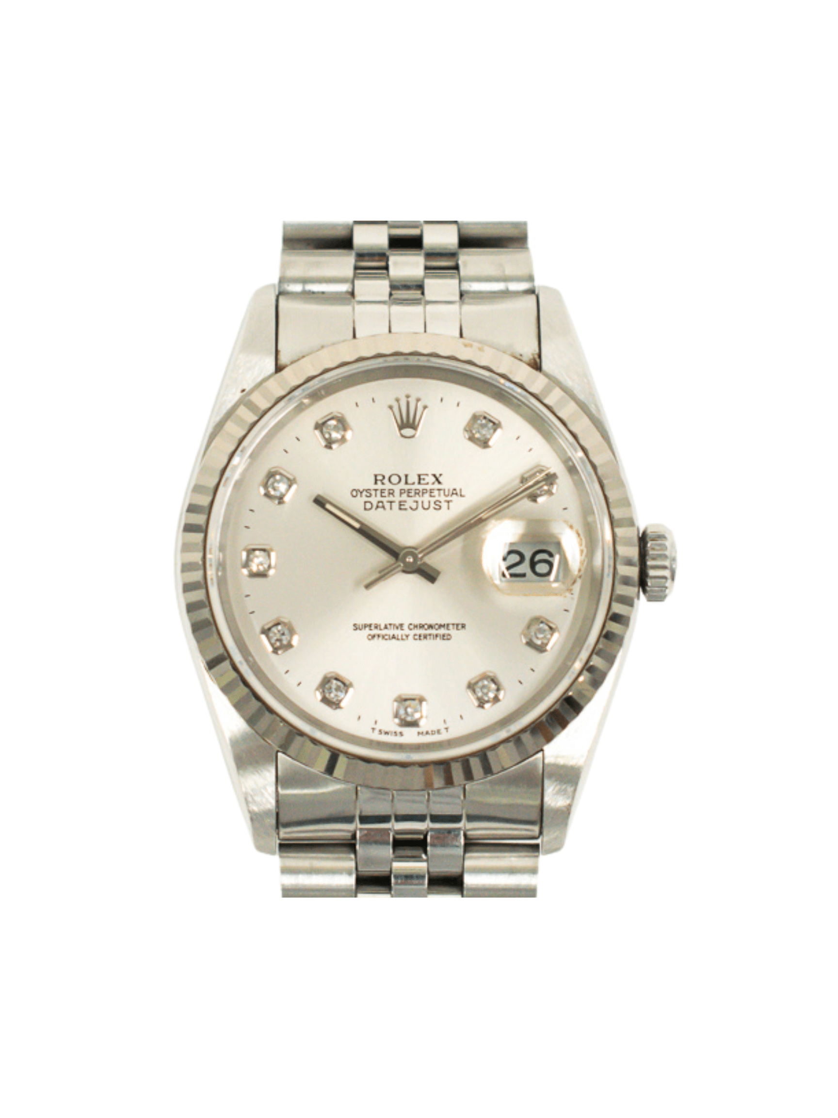 Rolex Datejust 36 Stainless Steel and White Gold Silver Diamond Dial 16234G