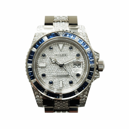 Rolex Submariner Sapphire Bezel White Gold Pave Diamond Dial 116659SABR