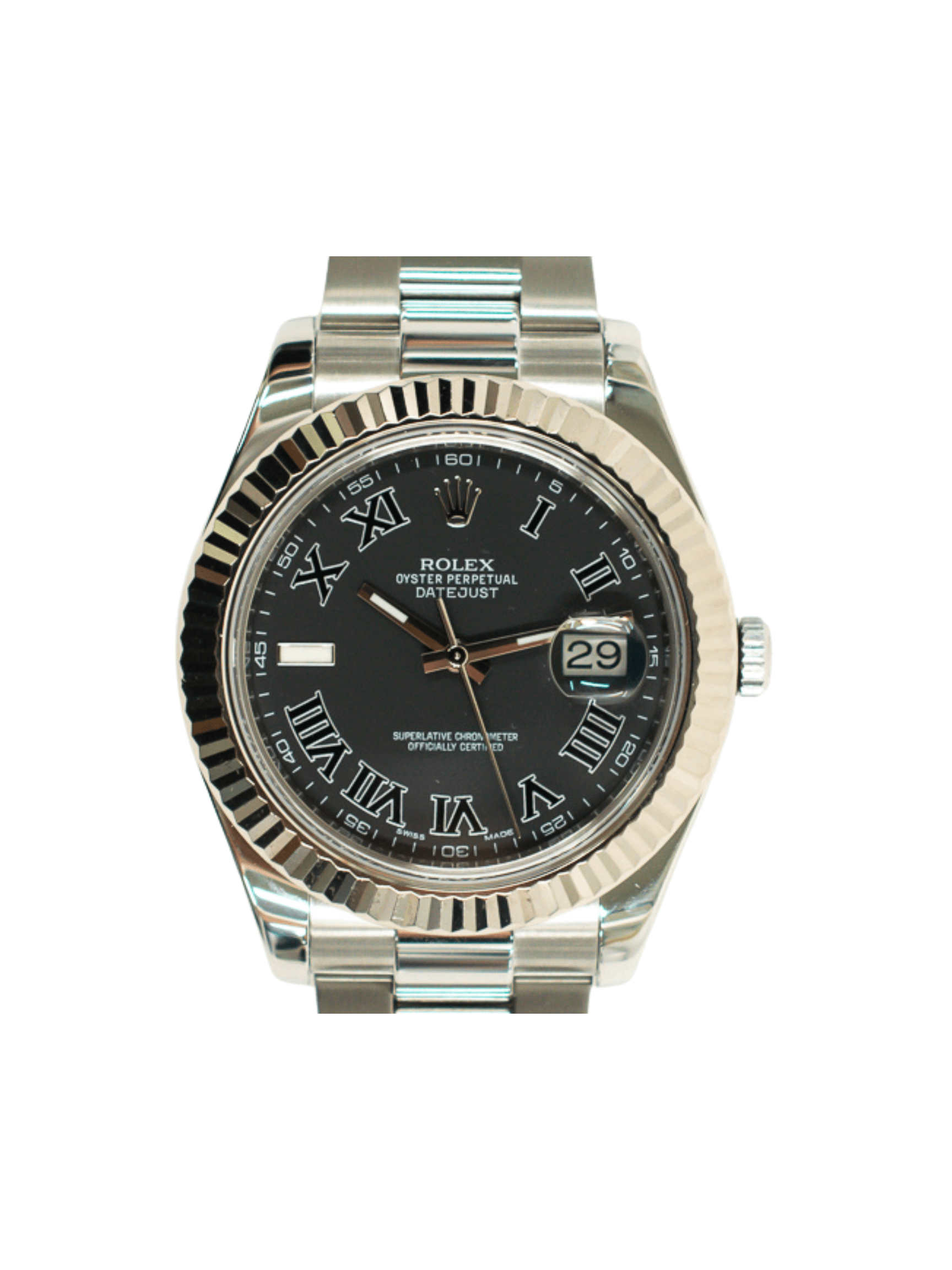 Rolex Datejust II Stainless Steel and White Gold Black Roman Dial 116334