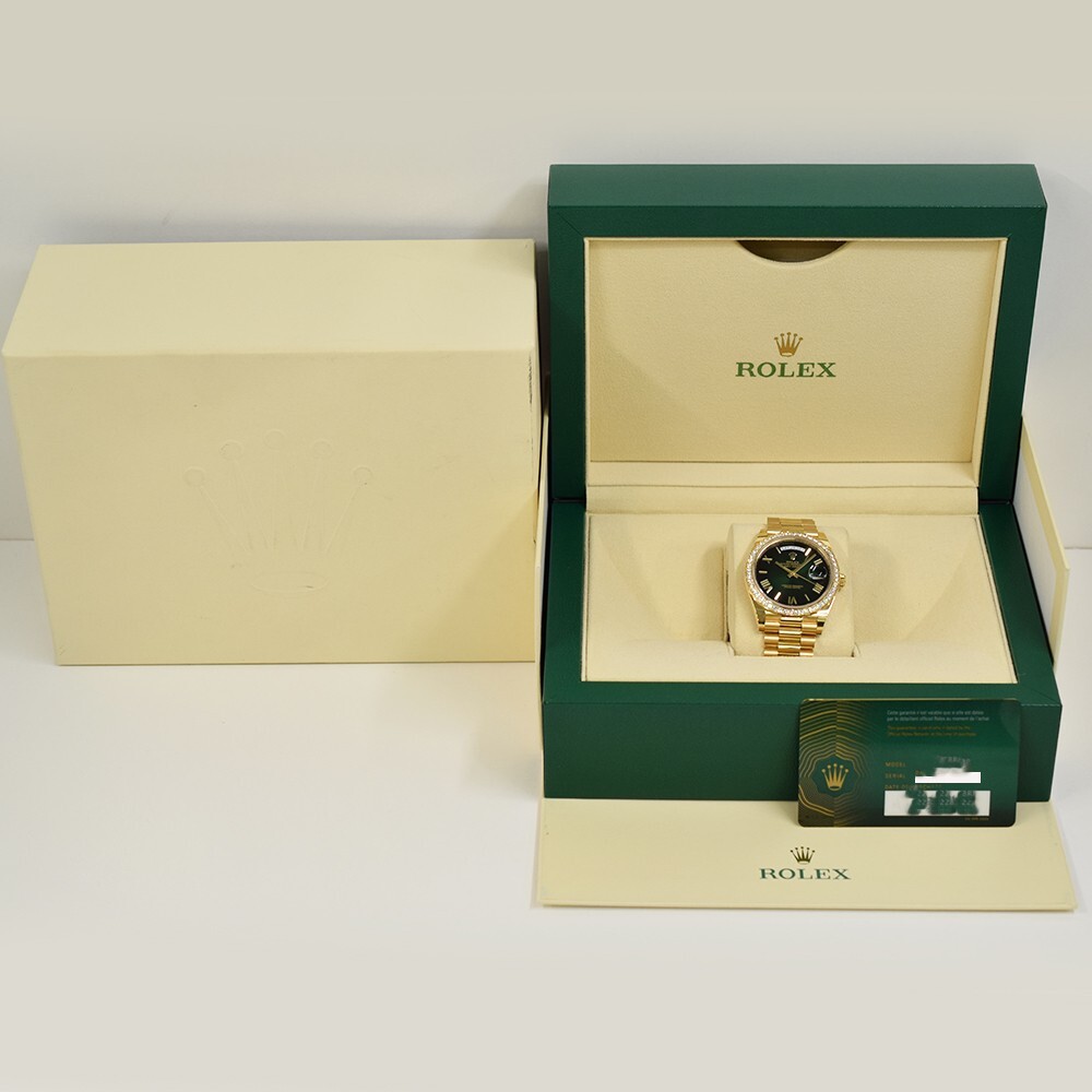 Rolex Day-Date 40 Yellow Gold Diamond Bezel Green Ombre Dial 228348RBR