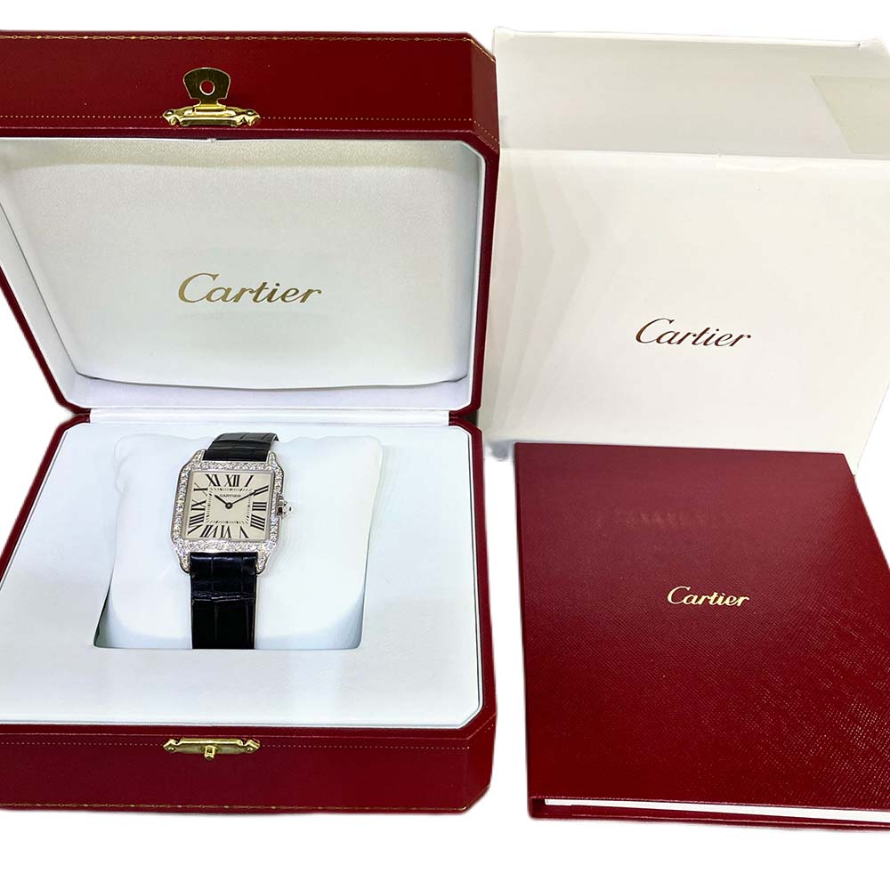 Cartier Santos Dumont Diamond Bezel White Gold White Roman Dial WH100251
