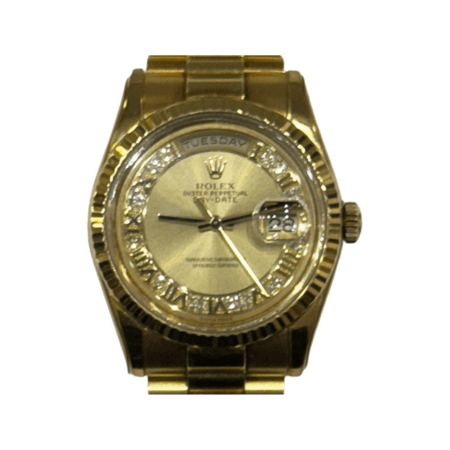 Rolex Day-Date 36 Yellow Gold Champagne Myriad Roman Dial 118238MR