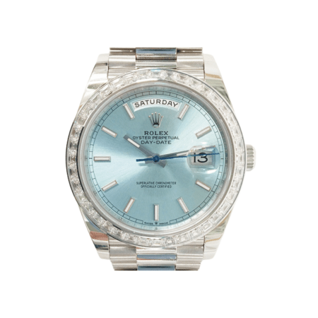 Rolex Day-Date President 40 Platinum Baguette Diamond Ice Blue Dial 228396TBR
