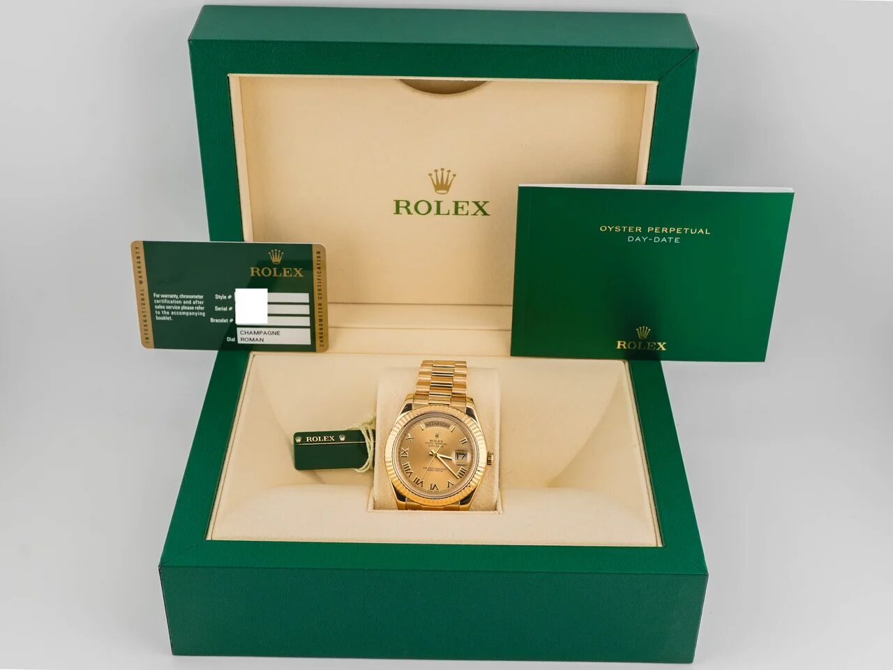 Rolex Day-Date II Yellow Gold Champagne Roman Dial 218238