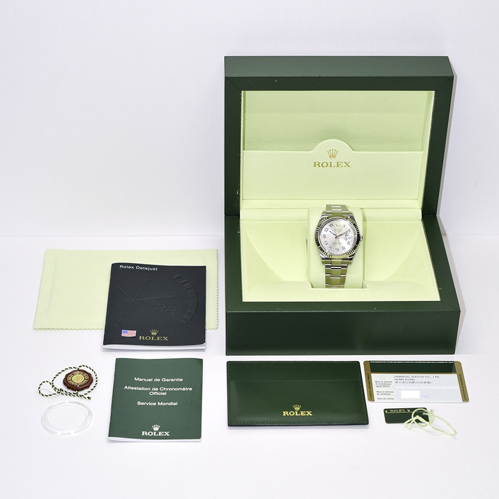 Rolex Datejust II Steel Silver Blue Arabic Dial 116334 Bracelet