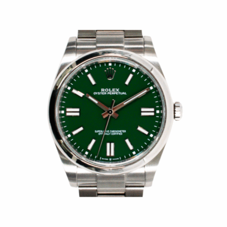 Rolex Oyster Perpetual Stainless Steel Green Stick Dial 124300