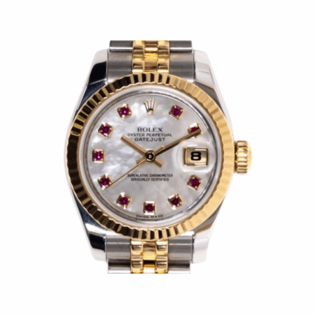 Rolex Lady-Datejust Stainless Steel/Yellow Gold White MOP Ruby Dial 179173NGR