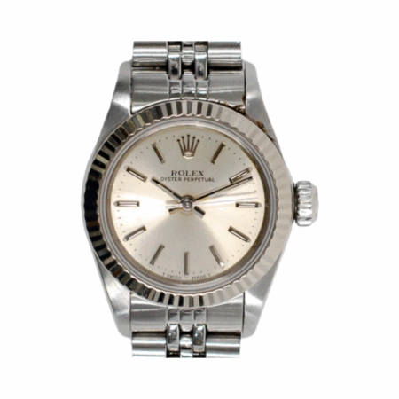 Rolex Oyster Perpetual Stainless Steel/White Gold Silver Stick Dial 67194