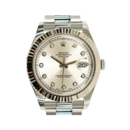 Rolex Datejust II Stainless Steel/White Gold Silver Diamond Dial 116334