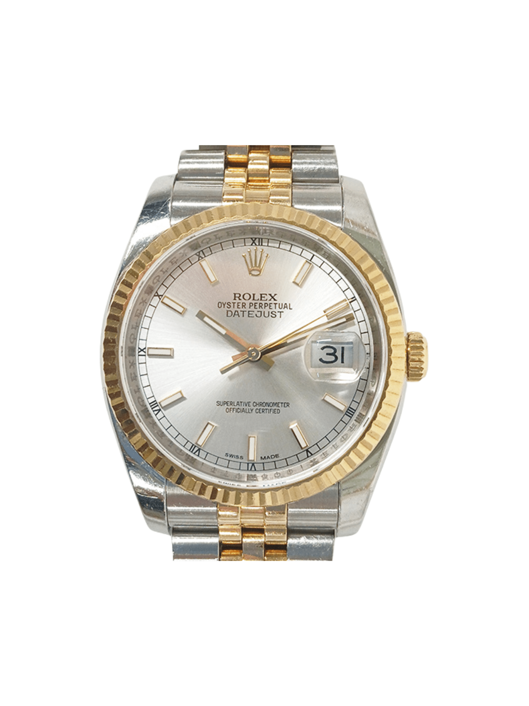 Rolex Datejust 36 Stainless Steel and Yellow Gold Silver Stick Dial 116233