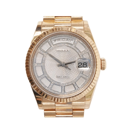 Rolex Day-Date 36 Rose Gold Carousel Pink MOP Diamond Dial 118235