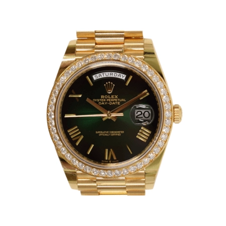 Rolex Day-Date 40 Yellow Gold Diamond Bezel Green Ombre Dial 228348RBR