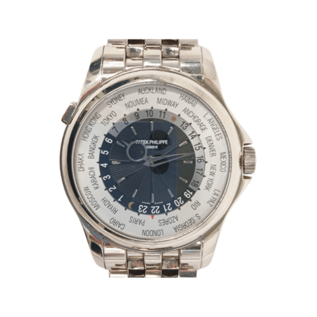 Patek Philippe World Time White Gold Sunbusrt Black with Gray Indices Dial 5130/1G-011