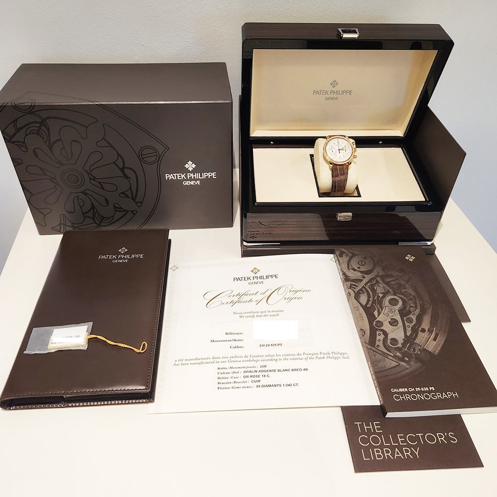 Patek Philippe Complications Rose Gold Diamond Bezel White Arabic Dial 7150/250R-001