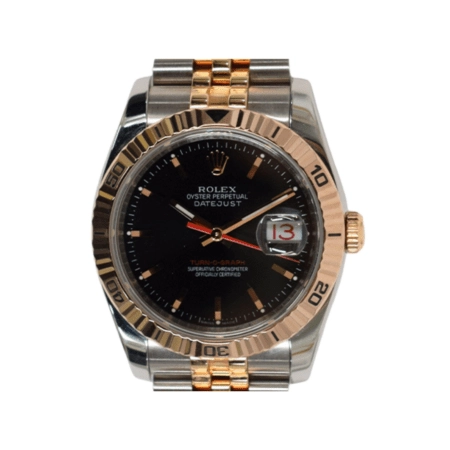 Rolex Datejust Turn-O-Graph Rose Gold/Stainless Steel Black Dial 116261