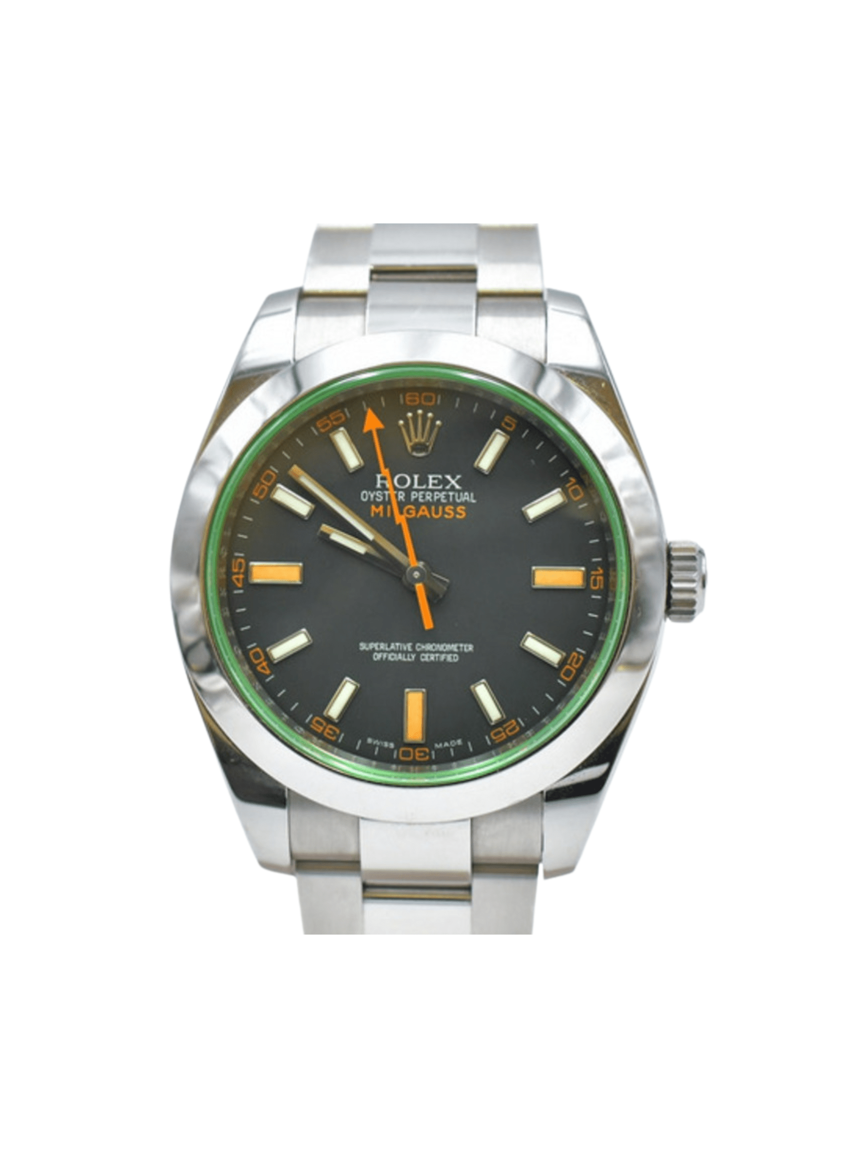 Rolex Milgauss Green Crystal Stainless Steel Black Dial 116400GV