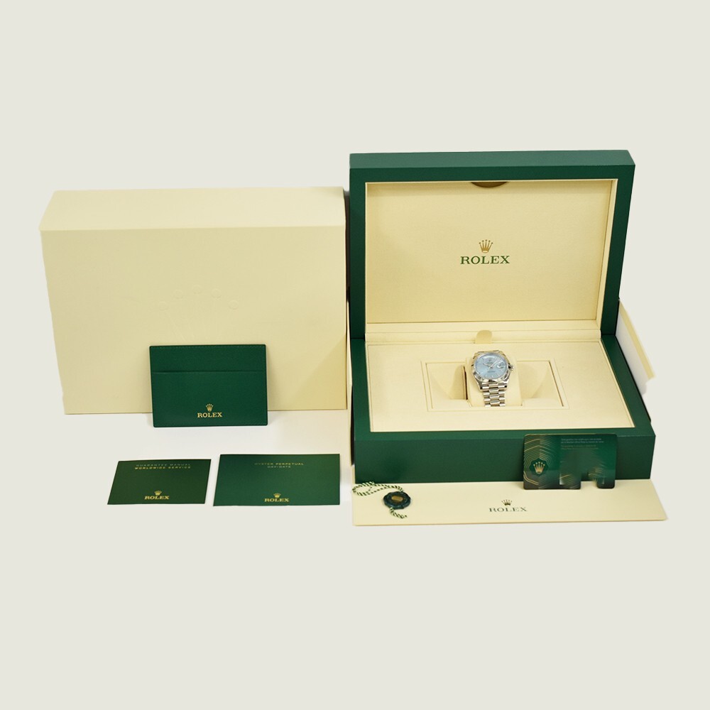 Rolex Day-Date 40 Platinum Ice Blue Diagonal Dial 228206