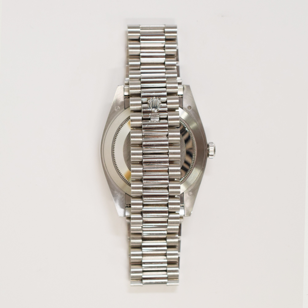 Rolex Day-Date 40 Platinum Ice Blue Diagonal Dial 228206