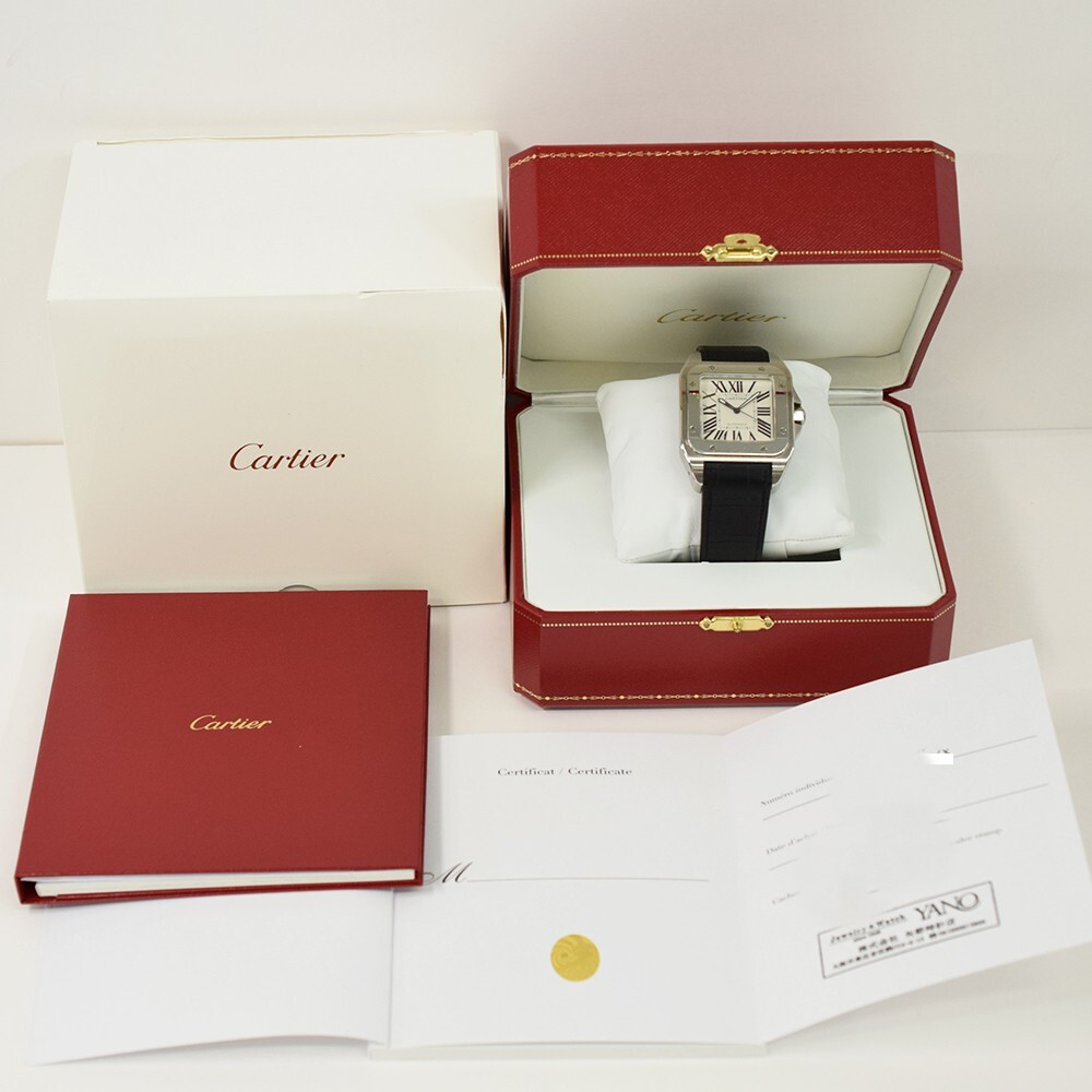 Cartier Santos 100 Large Stainless Steel White Roman Dial W20073X8