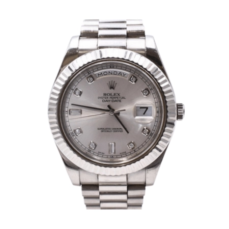 Rolex Day-Date II White Gold Silver Diamond Dial 218239