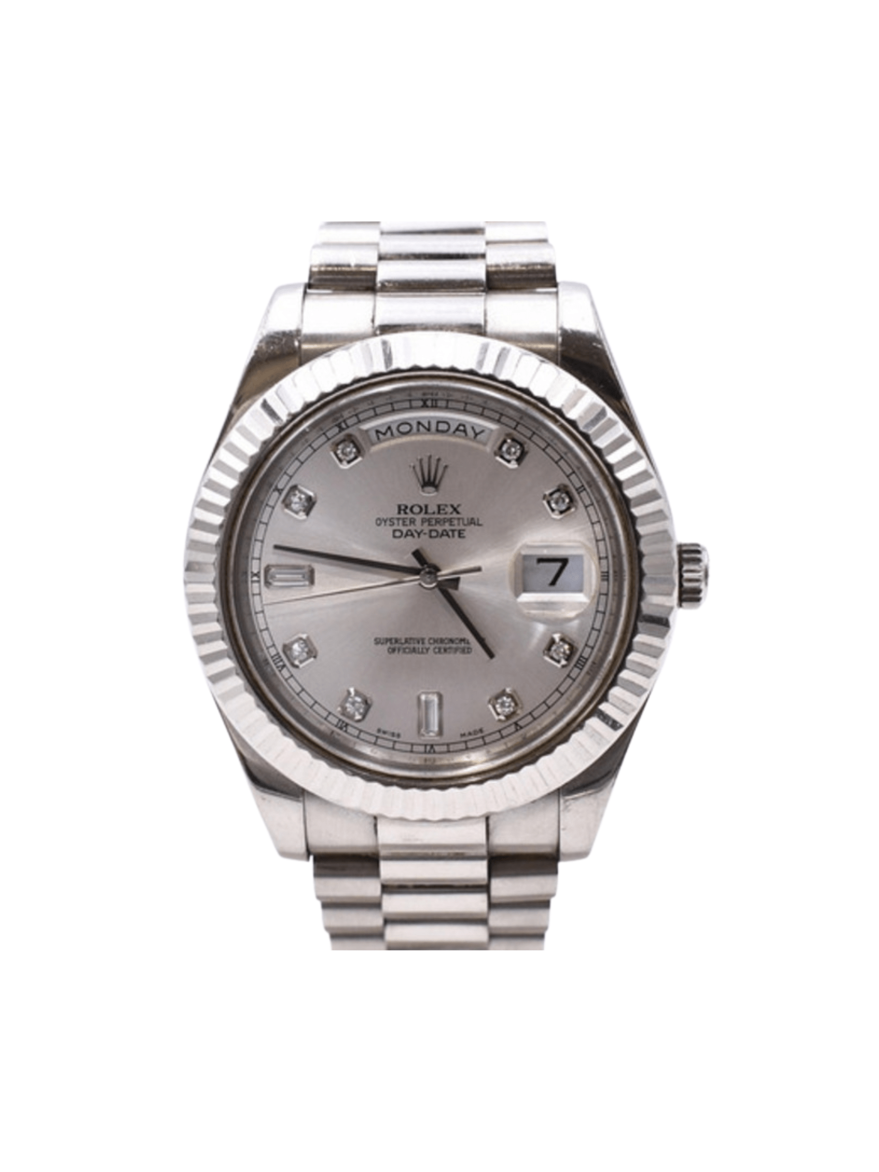 Rolex Day-Date II White Gold Silver Diamond Dial 218239