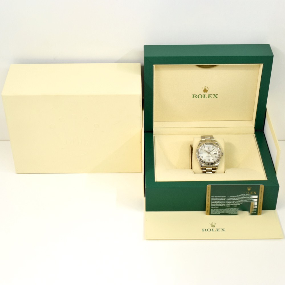 Rolex Day-Date II White Gold Silver Diamond Dial 218239