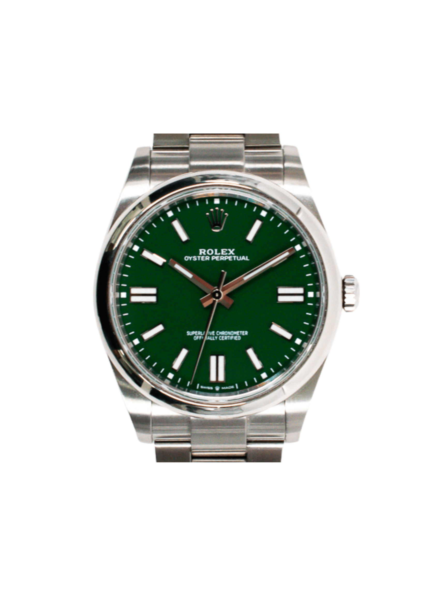 Rolex Oyster Perpetual Stainless Steel Green Stick Dial 124300