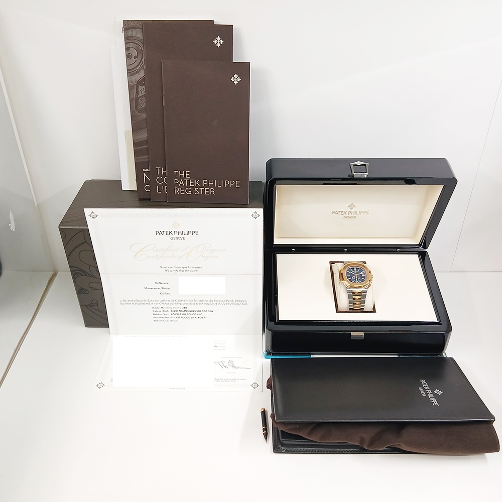 Patek Philippe Nautilus Flyback Chronograph Stainless Steel and Rose Gold Blue Dial 5980/1AR-001
