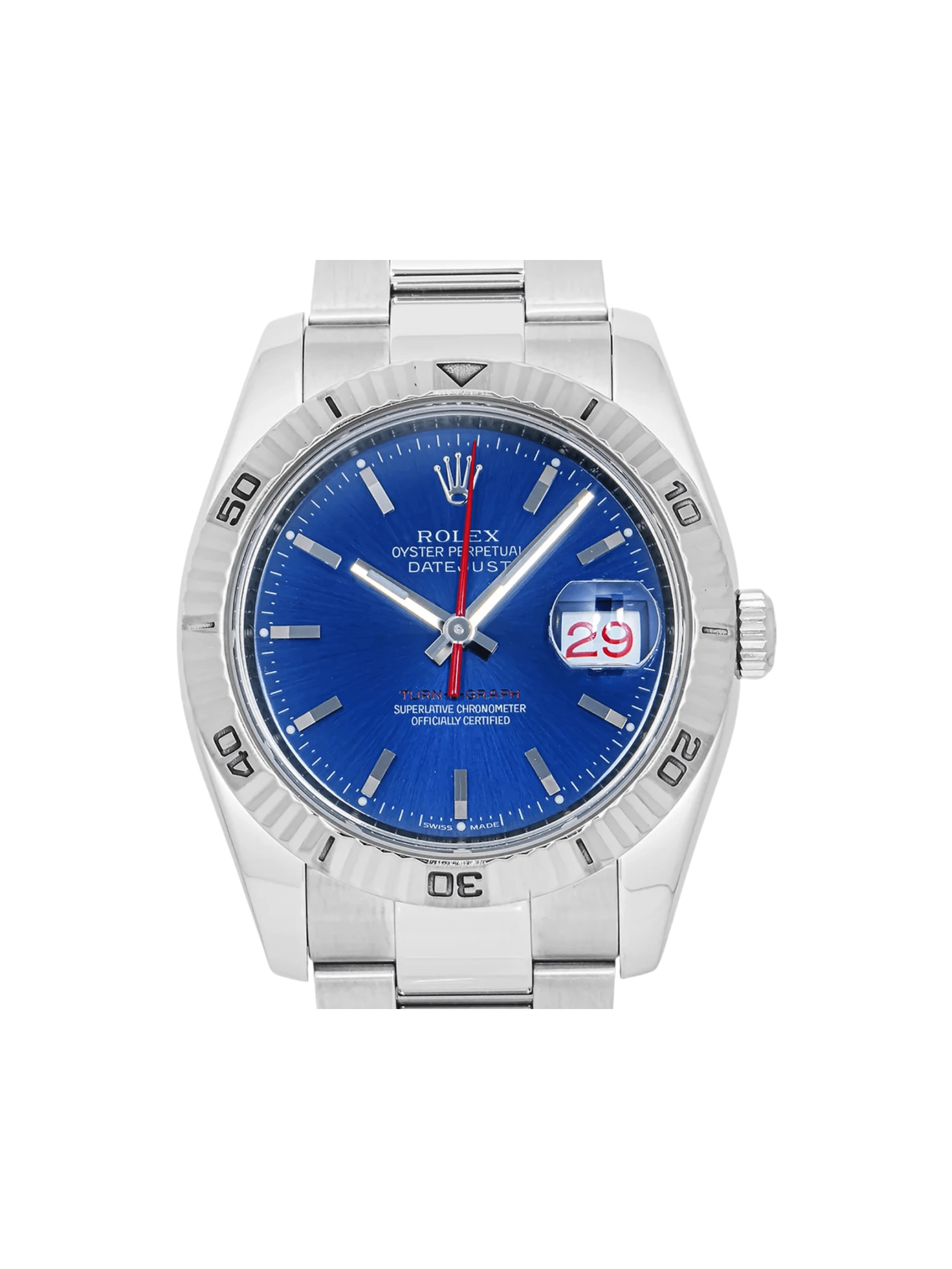 Rolex Datejust Turn-O-Graph Stainless Steel and White Gold Blue Dial 116264