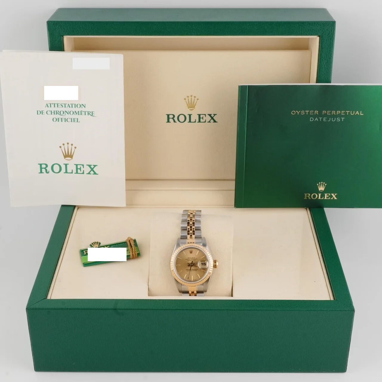 Rolex Lady-Datejust Stainless Steel and Yellow Gold Champagne Stick Dial 69173