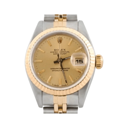 Rolex Lady-Datejust Stainless Steel and Yellow Gold Champagne Stick Dial 69173