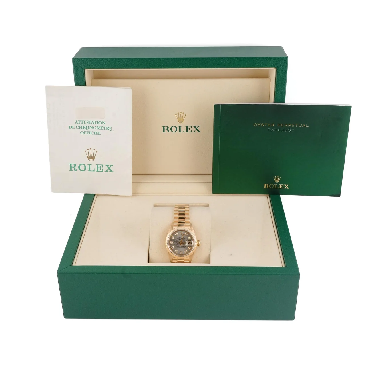 Rolex Lady-Datejust Yellow Gold Silver Diamond Dial 69178