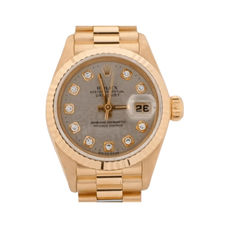 Rolex Lady-Datejust Yellow Gold Silver Diamond Dial 69178