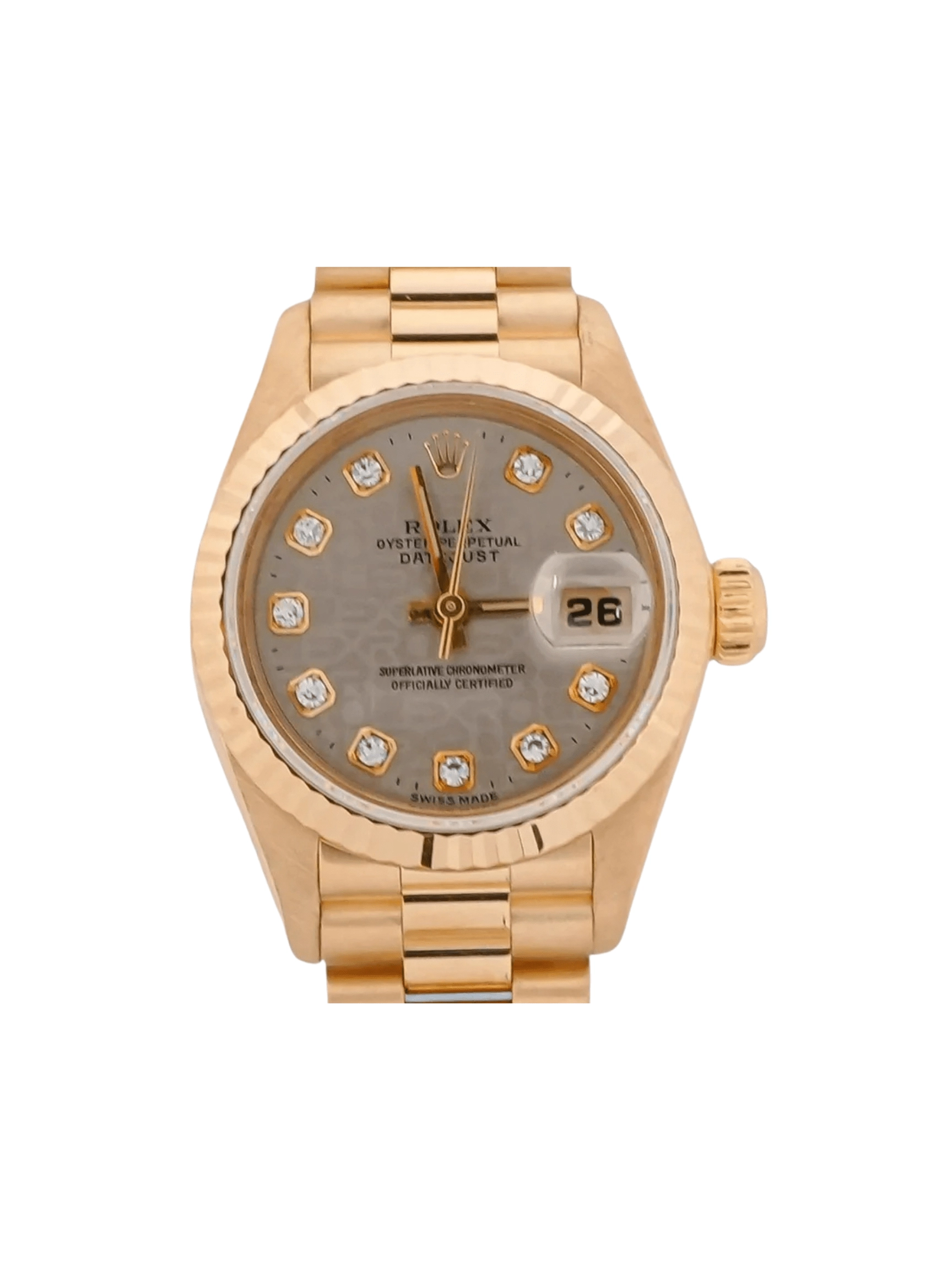 Rolex Lady-Datejust Yellow Gold Silver Diamond Dial 69178