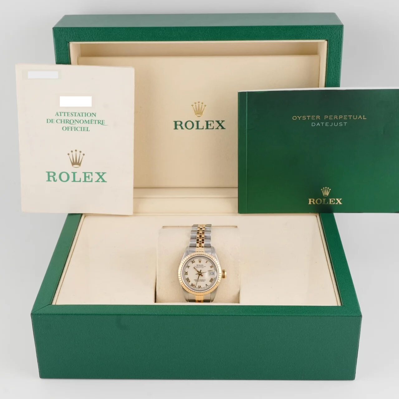 Rolex Lady-Datejust Stainless Steel and Yellow Gold Ivory Roman Dial 69173