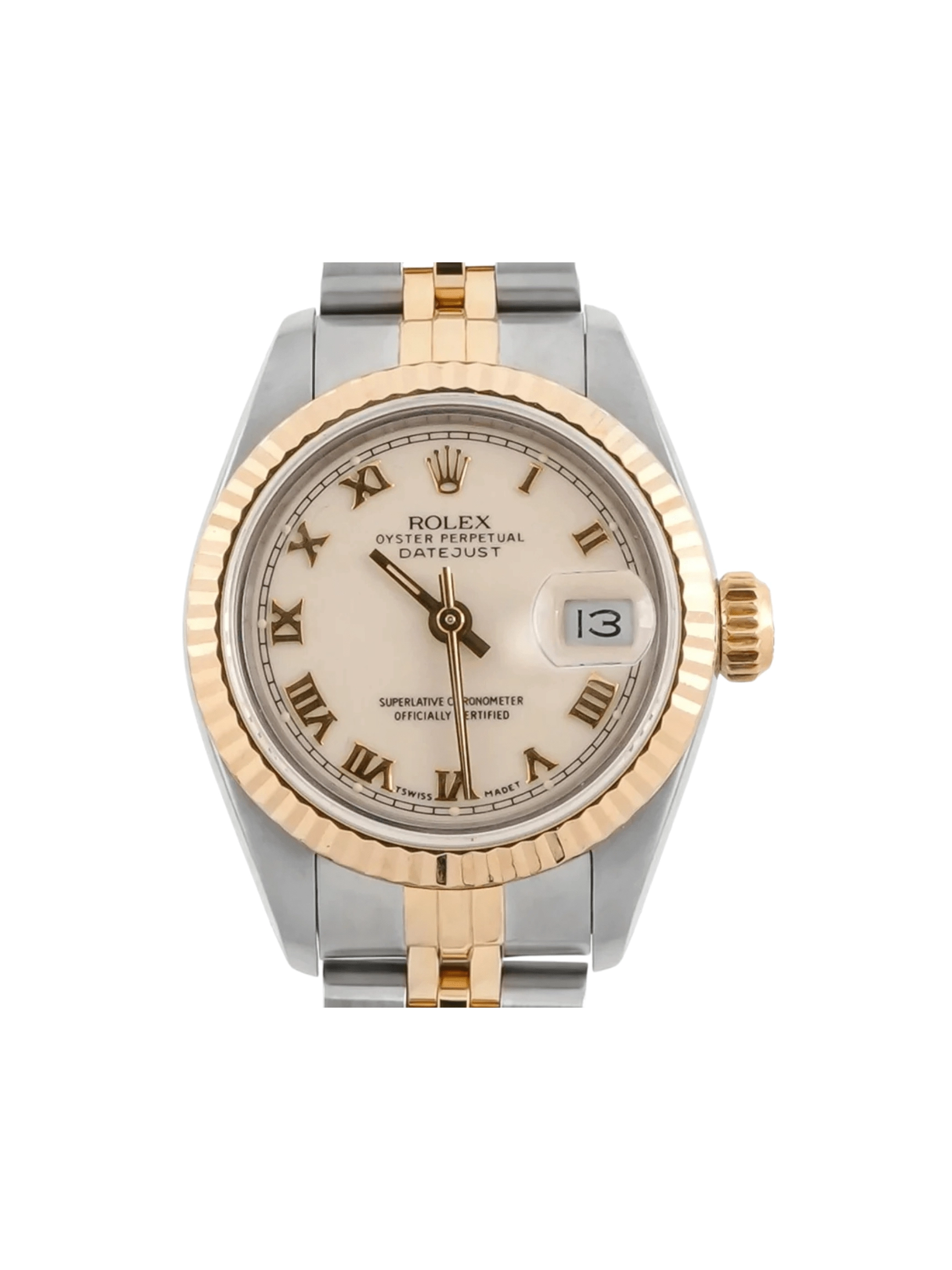 Rolex Lady-Datejust Stainless Steel and Yellow Gold Ivory Roman Dial 69173