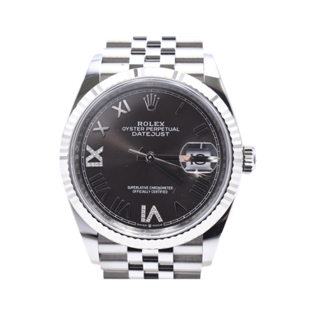 Rolex Datejust 36 Stainless Steel and White Gold Brown Roman VI&IX Diamond Dial 126234