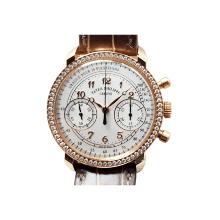 Patek Philippe Complications Rose Gold Diamond Bezel White Arabic Dial 7150/250R-001